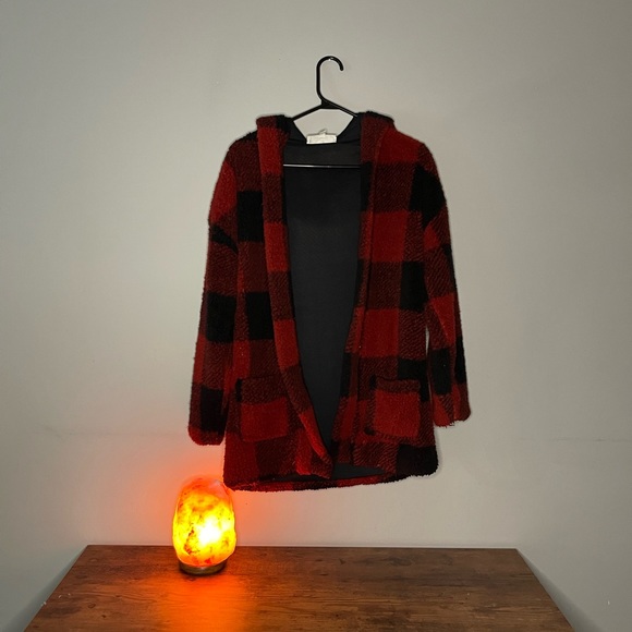 Pink rose SIZE: Xsmall can fit a small, fluffy plaid cardigan - Picture 2 of 2